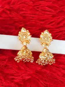 Anujeet Fashion Hub Gold-Plated Dome Shaped Artificial Stones and Beads Jhumkas Earrings