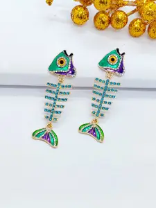 AVANT-GARDE PARIS Gold-Plated Rhinestone Fish Shaped Drop Earrings