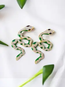 AVANT-GARDE PARIS Gold-Plated Rhinestone Snake Shaped Enamelled Drop Earrings