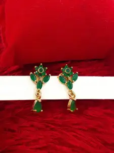 Anujeet Fashion Hub Gold-Plated Floral Shaped American Diamond Drop Earrings