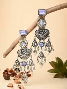 Anvik Silver-Plated Artificial Stones and Beads Contemporary Drop Earrings