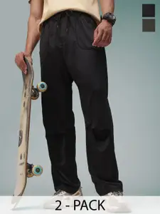 MADSTO Men Pack Of 2 Cotton Relaxed Fit Low-Rise Track Pants