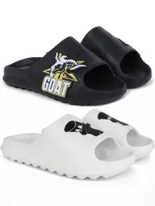 Pampy Angel Men Black & White Set Of 2 Printed Rubber Sliders