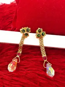Anujeet Fashion Hub Gold-Plated Artificial Stones and Beads Contemporary Drop Earrings