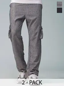 MADSTO Men Pack Of 2 Cotton Straight Fit Low-Rise Track Pants