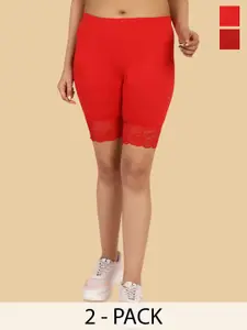 Jinfo Pack Of 2 Women Skinny Fit Cycling Sports Shorts