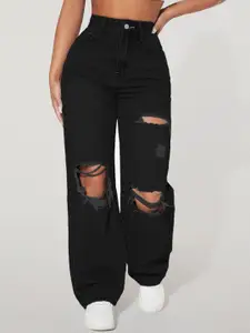 CORSICA Women Straight Fit Highly Distressed High-Rise Jeans