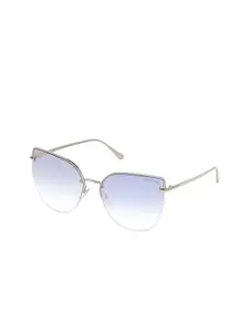 Tom Ford Women Blue Lens & Silver-Toned Cateye Sunglasses with