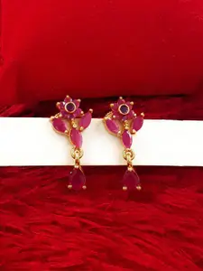 Anujeet Fashion Hub Gold-Plated Floral Shaped American Diamond Drop Earrings
