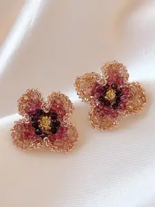 KRENOZ Gold-Plated Artificial Beaded Floral Shaped Studs