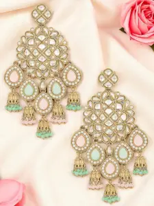 OOMPH Kundan Studded & Beaded Floral Drop Earrings