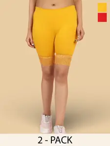 Jinfo Women Pack Of 2 Skinny Fit Cycling Cotton Sports Shorts