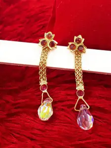 Anujeet Fashion Hub Gold-Plated Floral Shaped American Diamond Drop Earrings