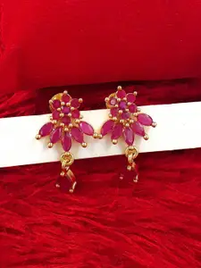 Anujeet Fashion Hub Gold-Plated Floral Shaped American Diamond Drop Earrings