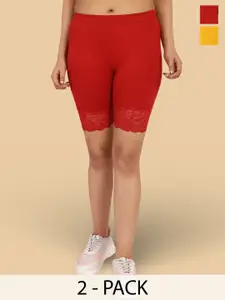 Jinfo Pack Of 2 Women Skinny Fit Mid-Rise Cycling Sports Shorts