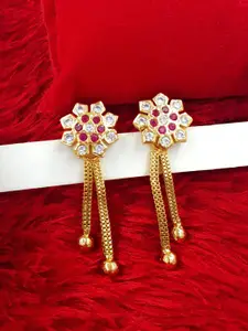 Anujeet Fashion Hub Gold-Plated Floral Shaped American Diamond Drop Earrings