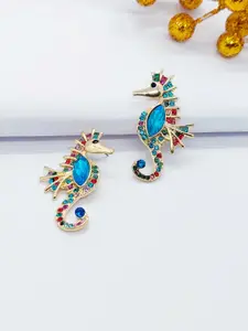 AVANT-GARDE PARIS Gold-Plated Rhinestone Seahorse Shaped Chunky Drop Earrings