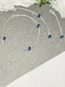 925 SILLER Set of 2 925 Pure Silver Triple Evil Eye Anklets