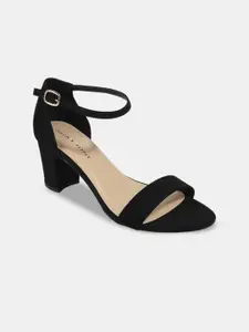 LEMON & PEPPER Women Block Suede Sandals Heels with Buckles