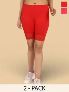 Jinfo Women Pack Of 2 Skinny Fit Cycling Sports Shorts