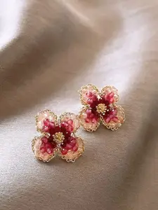 KRENOZ Gold-Plated Artificial Beaded Floral Shaped Studs