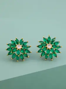 Kushal's Fashion Jewellery Gold Plated Ziron Studded Geometric Studs Earrings