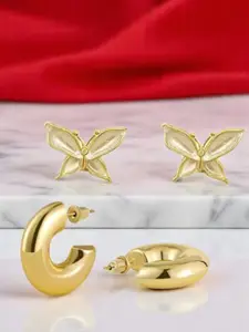 KRENOZ Set Of 2 Gold-Plated Butterfly Shaped Studs