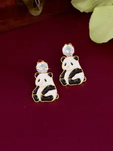 PRIVIU Gold-Plated American Diamond Studded Panda Drop Earrings