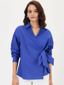 FEMMELLA Women Cotton Shirt Style Wrap Top