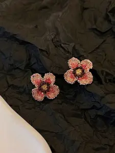 KRENOZ Gold-Plated Artificial Beaded Floral Shaped Studs