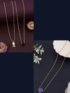 DressBerry Set of 3 Gold-Plated Feather Necklace