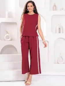 HIGHLIGHT FASHION EXPORT Round Neck Sleeveless Top With Trousers Co-Ords