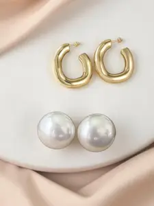 KRENOZ Set Of 2 Gold-Plated Contemporary Hoop Earrings