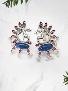Adwitiya Collection Silver-Plated  Artificial Stones Studded Animal Shaped Drop Earrings