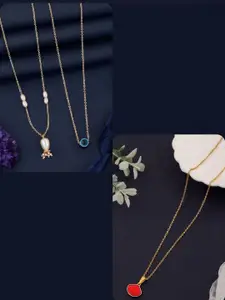 DressBerry Pack of 3 Gold-Plated Charms Chain With Pendant
