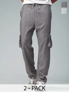 MADSTO Men Pack Of 2 Cotton Straight Fit Low-Rise Track Pants