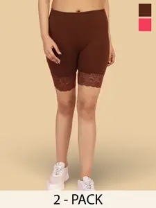 Jinfo Women Pack Of 2 Skinny Fit Cycling Sports Shorts