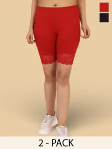 Jinfo Pack Of 2 Women Skinny Fit Mid-Rise Cycling Sports Shorts