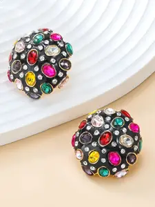 AVANT-GARDE PARIS Gold-Plated Rhinestone Circular Studs Earrings