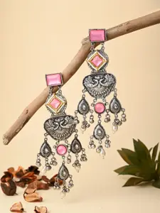 Anvik Silver-Plated Artificial Stones and Beads Contemporary Drop Earrings