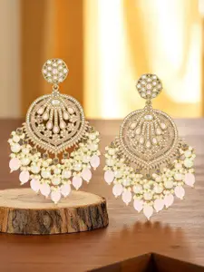 OOMPH Kundan Stones Studded & Beaded Contemporary Drop Earrings
