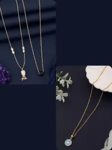 DressBerry Set of 3 Gold-Plated Feather Necklace