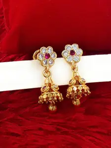 Anujeet Fashion Hub Gold-Plated Dome Shaped Artificial Stones and Beads Jhumkas Earrings
