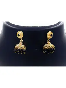 Anujeet Fashion Hub Gold-Plated Dome Shaped Artificial Stones and Beads Jhumkas Earrings