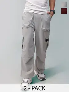 MADSTO Men Pack Of 2 Cotton Straight Fit Low-Rise Track Pants