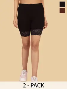 Jinfo Women Pack Of 2 Skinny Fit Cycling Sports Shorts