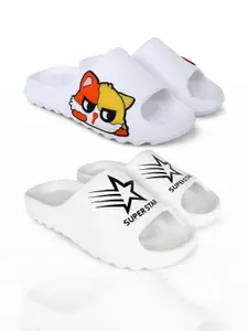 Pampy Angel Men White Pack of 2 Printed Rubber Sliders