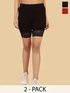 Jinfo Women Pack Of 2 Skinny Fit Cycling Sports Shorts