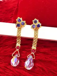 Anujeet Fashion Hub Gold-Plated Floral Shaped American Diamond Drop Earrings