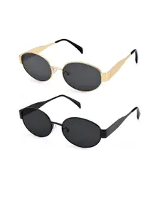 DressBerry Women Set Of 2 Oval Sunglasses 5888 Gold Blk & Full BLk combo